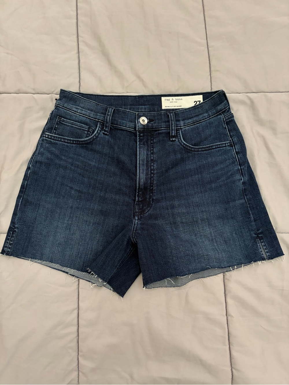 Rag & Bone Indigo Raw-Hem Denim Shorts, Size 27